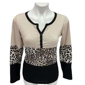 No Boundaries Beige and Black Leopard Print Blouse
